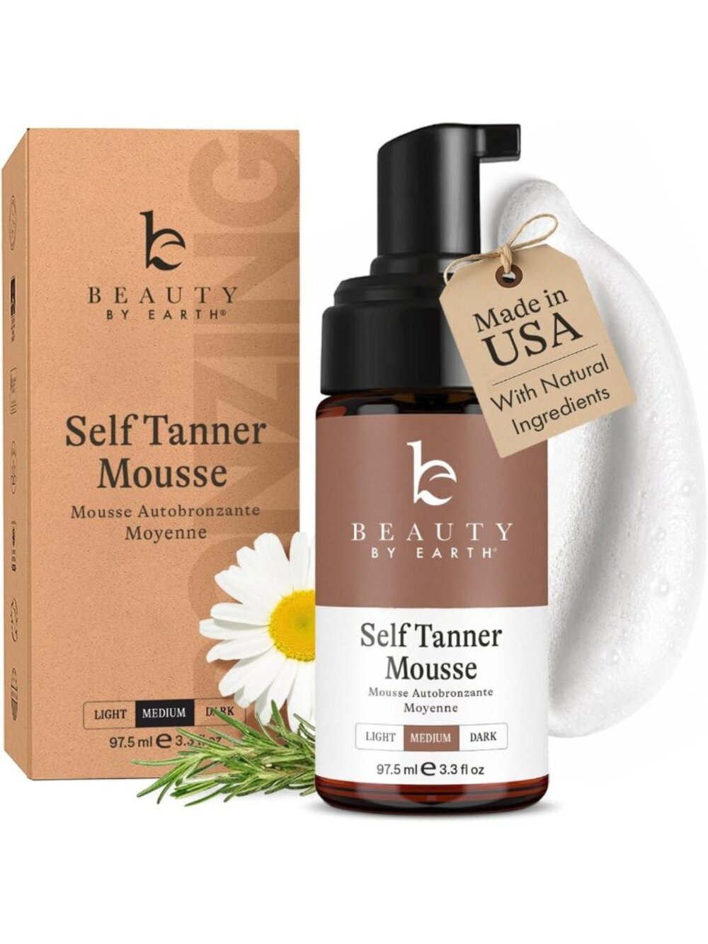 Organic Self Tanner Mousse | Fast-Drying, Streak-Free, Non-Toxic Foam, Vegan